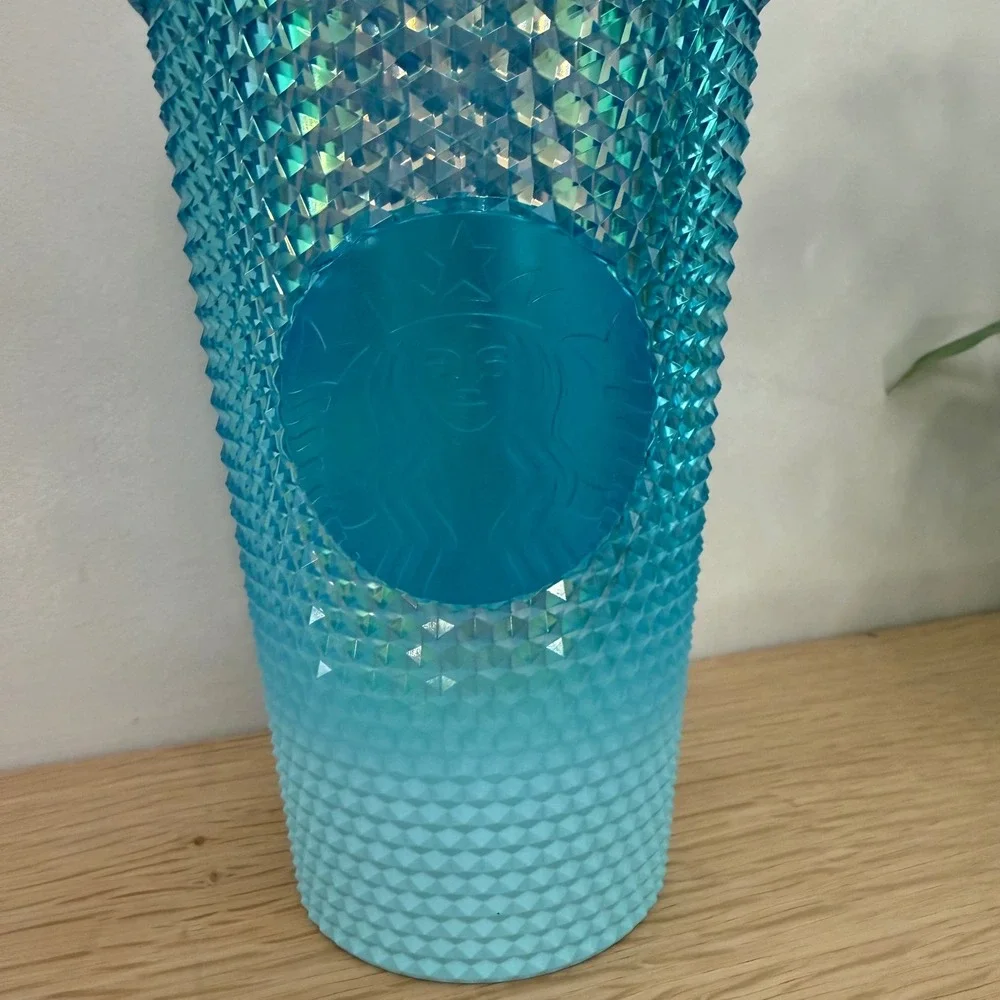 Starbucks Blue Ombre Studded Grid Tumbler 16oz Cold Cup with Straw Iridescent